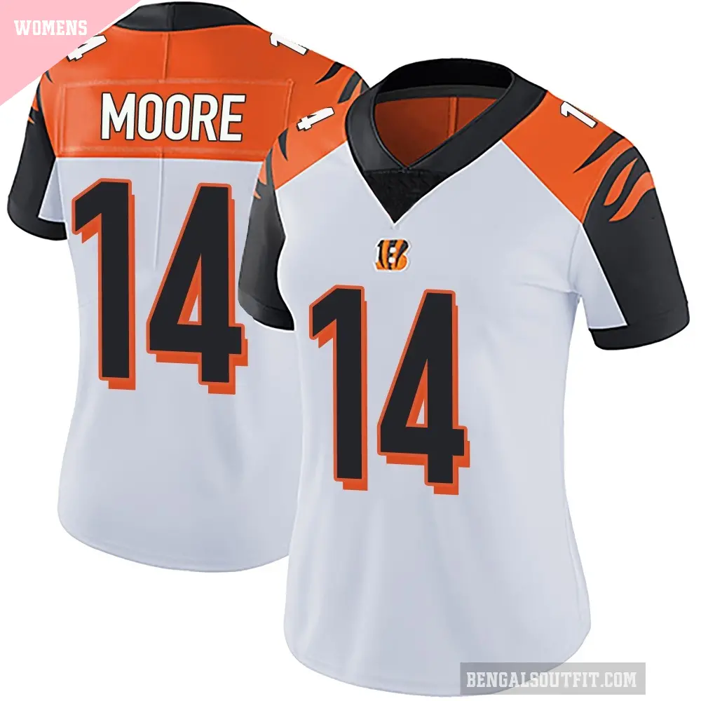 Women's Cincinnati Bengals ＃14 Jordan Moore White Limited Vapor Untouchable Jersey