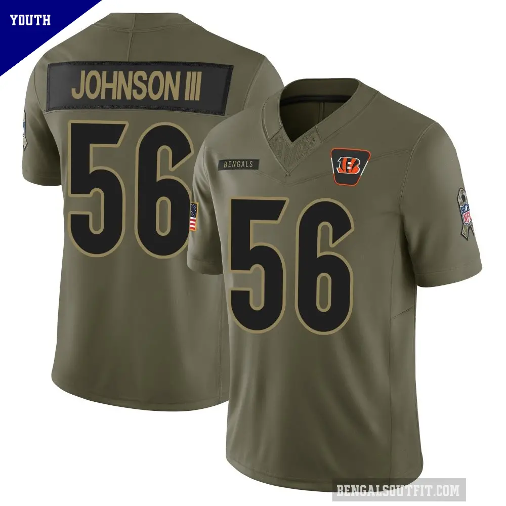 Youth Cincinnati Bengals ＃56 Raymond Johnson III Olive Limited 2025 Salute to Service Jersey
