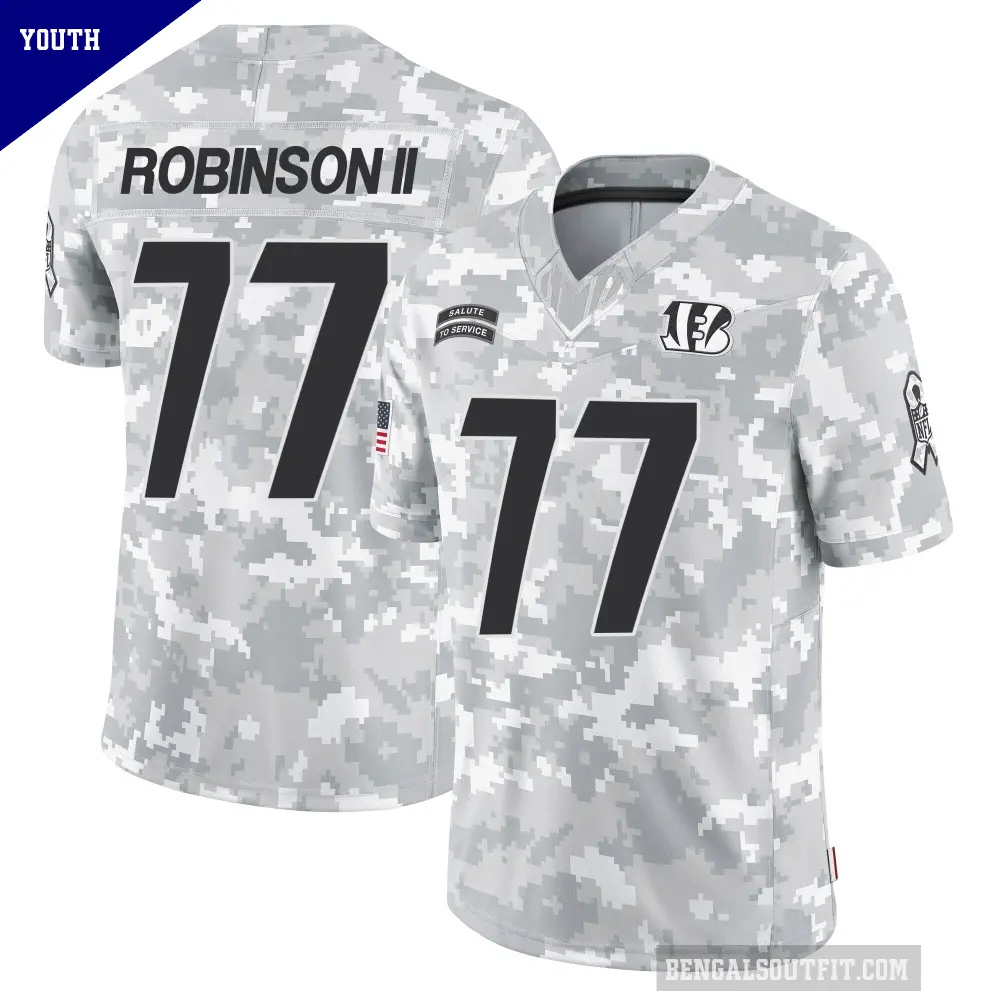 Youth Cincinnati Bengals ＃77 Corey Robinson II Arctic Camo Limited 2024 Salute to Service Jersey